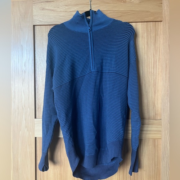 NWT Aerie Women’s Sweater- Ribbed, Blue, Half Zip, Size Small - Picture 2 of 4